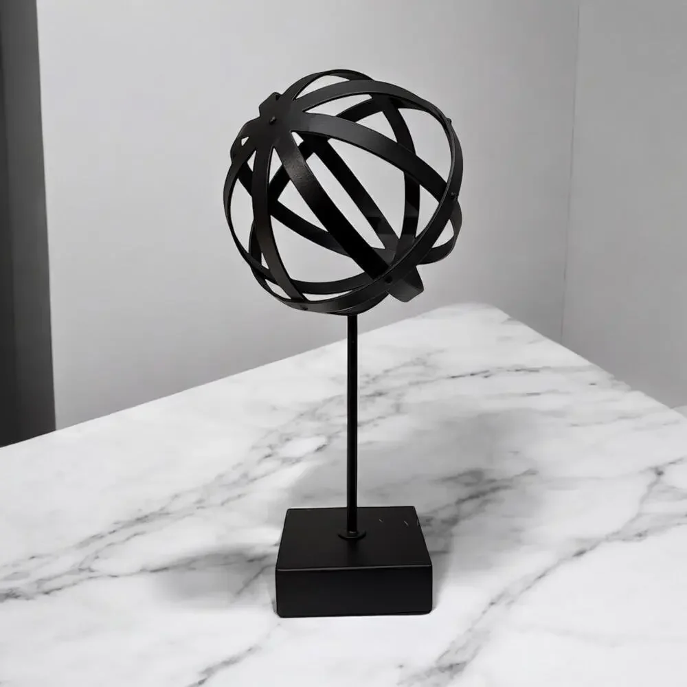 IKEA LINDRANDE Black Globe Decoration on Stand  13 ¾ 